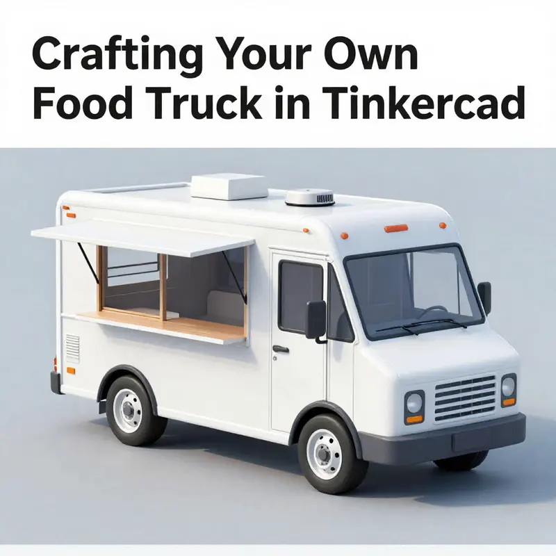 An overview of the complete food truck model in Tinkercad, highlighting its vibrant design.