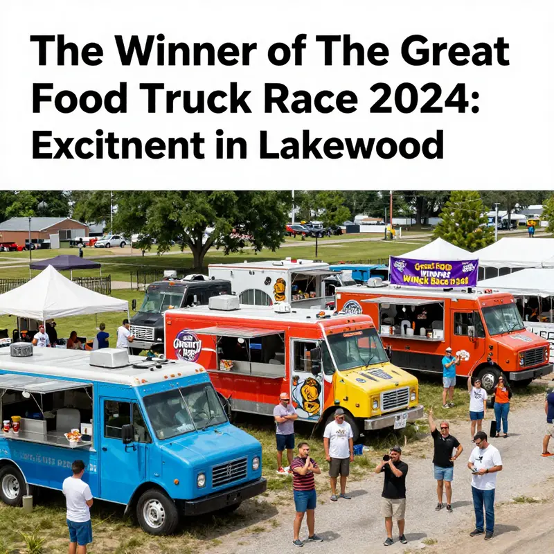The vibrant celebration of the 2024 Great Food Truck Race winner amidst joyful crowds.
