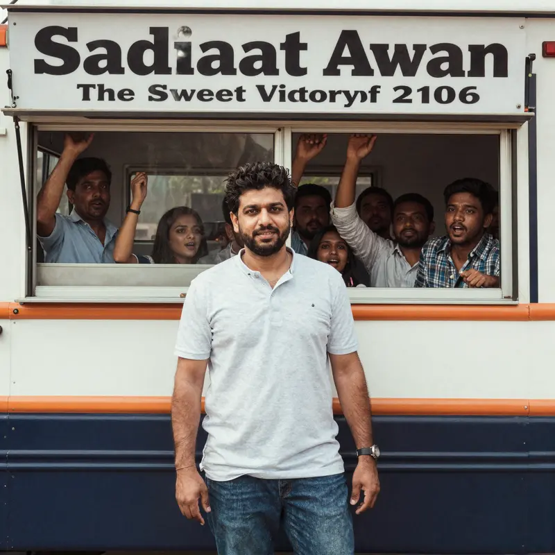 Sadaat Awan and his team celebrate their victory with joyful customers at their food truck.
