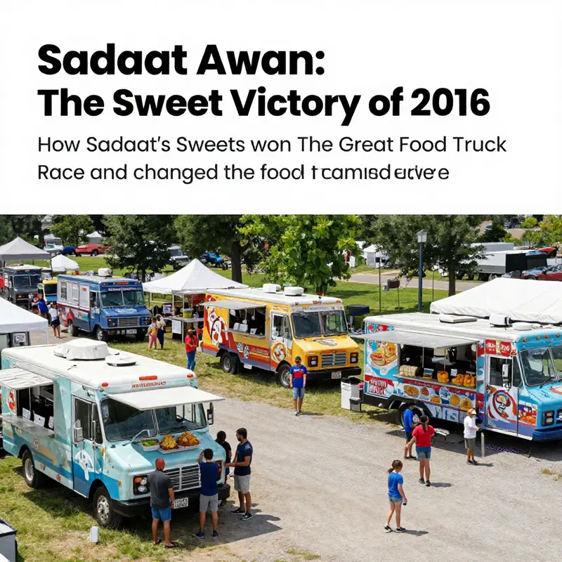 A vibrant food truck festival in Lakewood with a joyful crowd enjoying different food offerings.