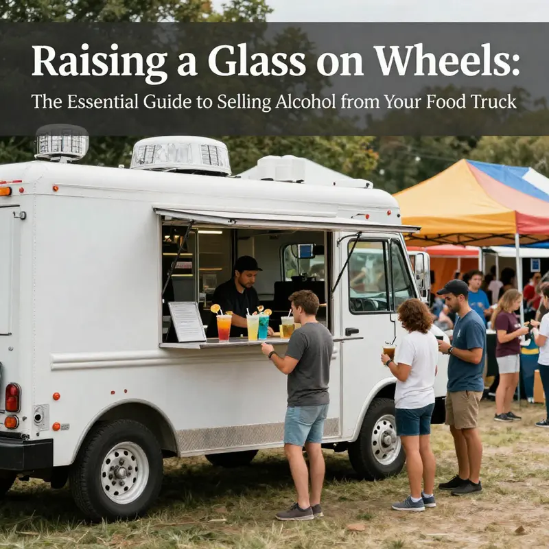 A lively food truck scene highlighting the joy of serving alcohol to satisfied customers in a festive environment.