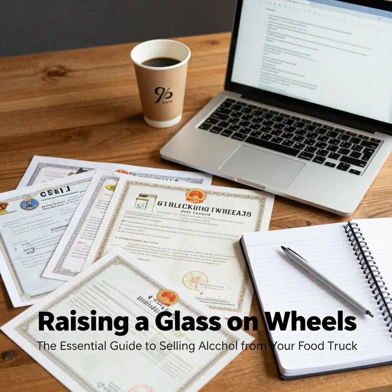 A lively food truck scene highlighting the joy of serving alcohol to satisfied customers in a festive environment.