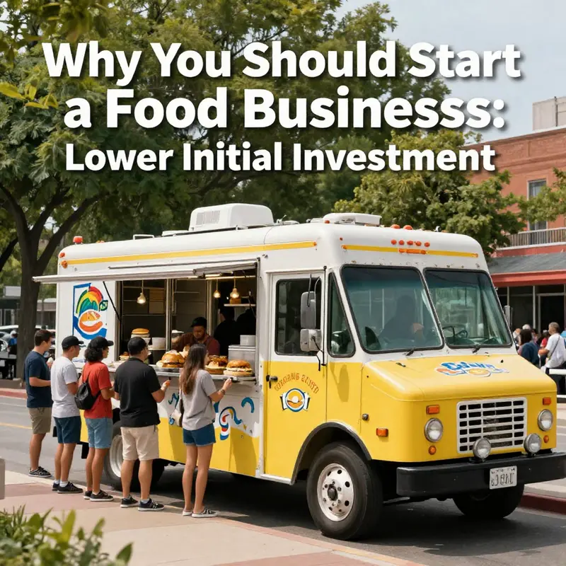 A lively scene depicting the lower initial costs associated with starting a food truck business in Lakewood.