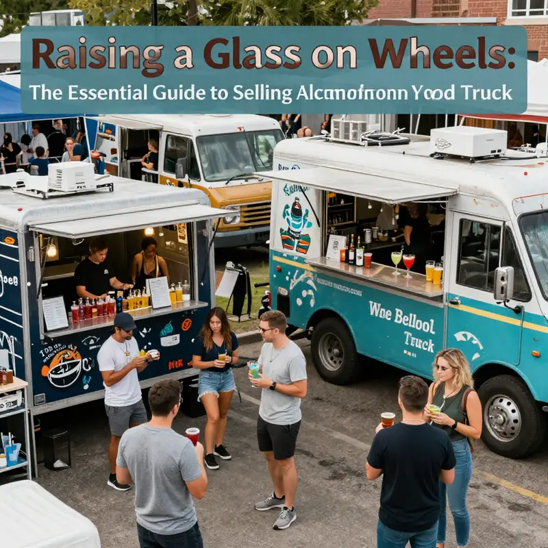 A lively food truck scene highlighting the joy of serving alcohol to satisfied customers in a festive environment.