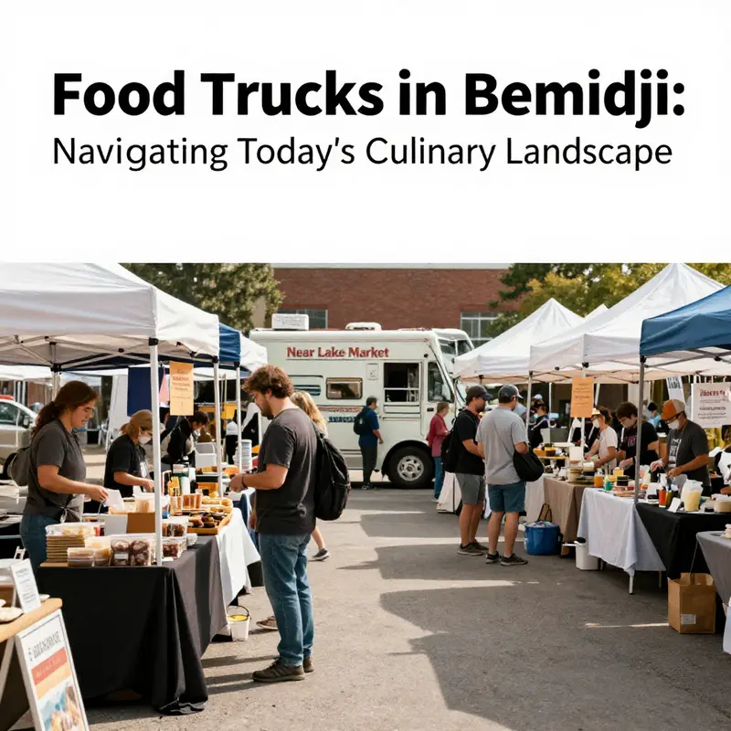Food trucks parked in a bustling area of Bemidji, indicating the current status of mobile dining.