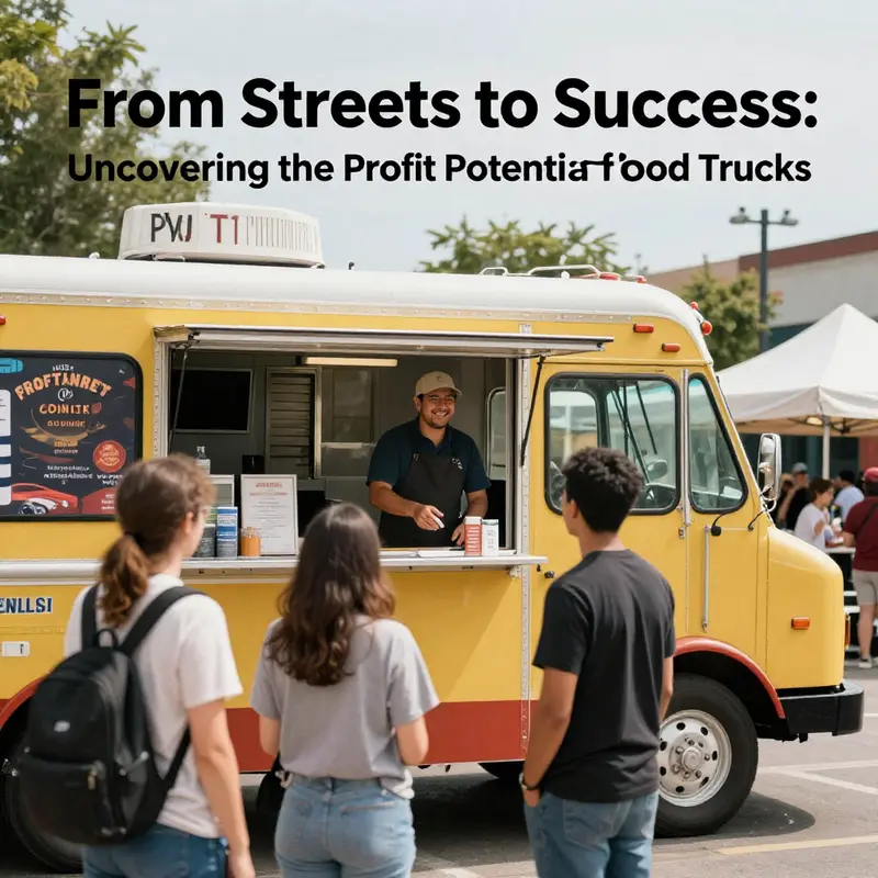 A bustling food truck scene highlighting the daily earnings potential.