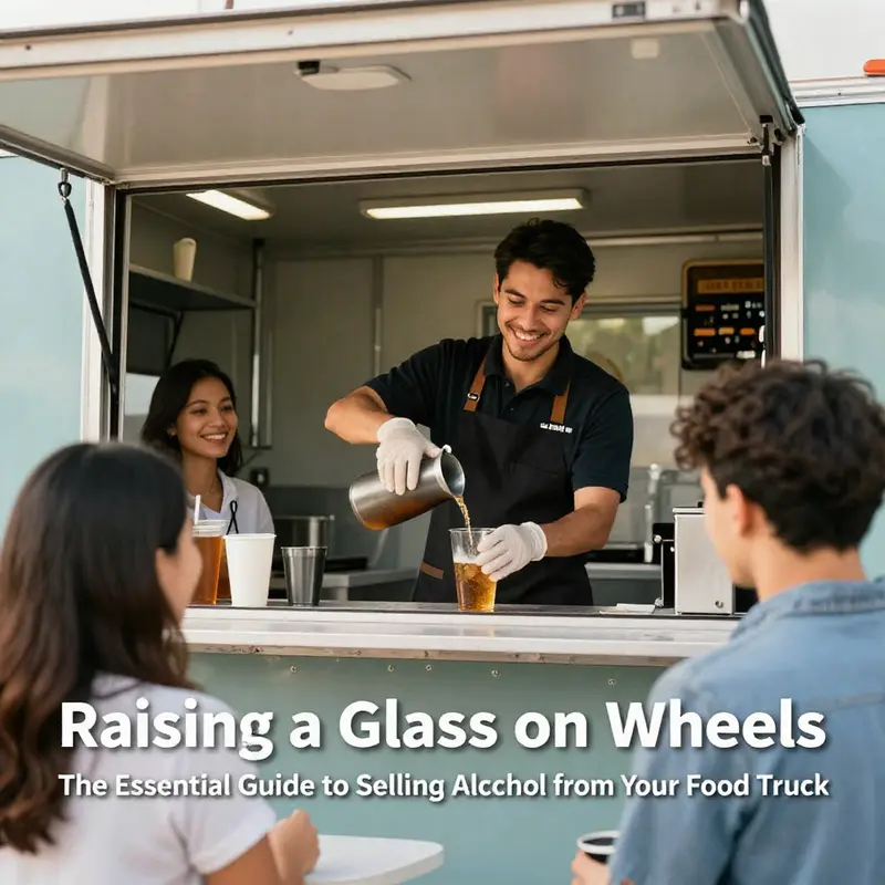 A lively food truck scene highlighting the joy of serving alcohol to satisfied customers in a festive environment.