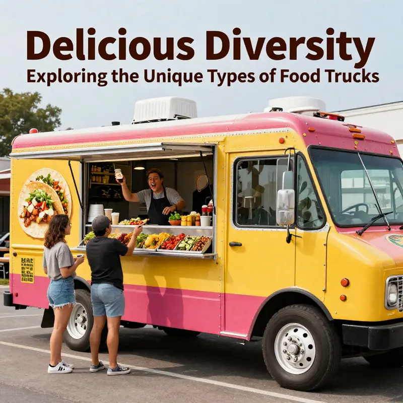 A box-style food truck busy serving a crowd, showcasing its versatility in menu offerings.
