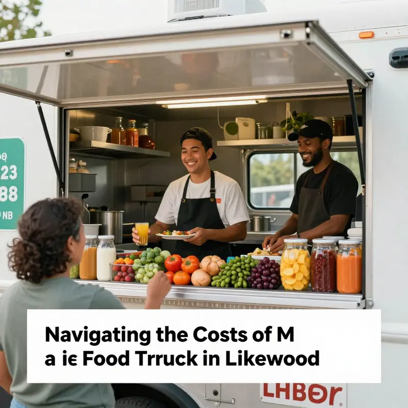 A food truck bustling with customers, symbolizing the monthly costs associated with running such a popular business.
