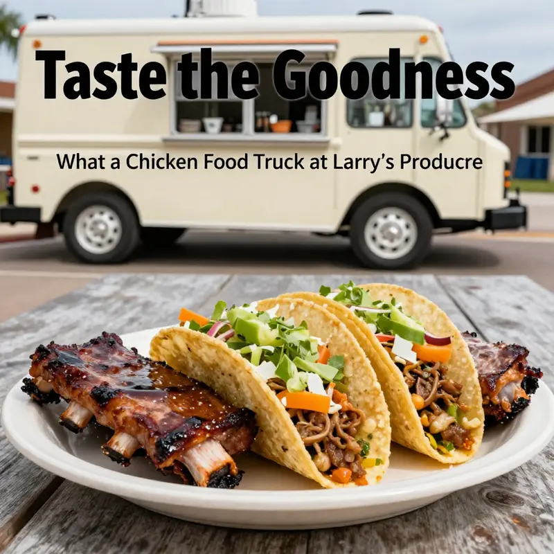 An overview of the inviting food truck offering a diverse menu at Larry’s Produce.