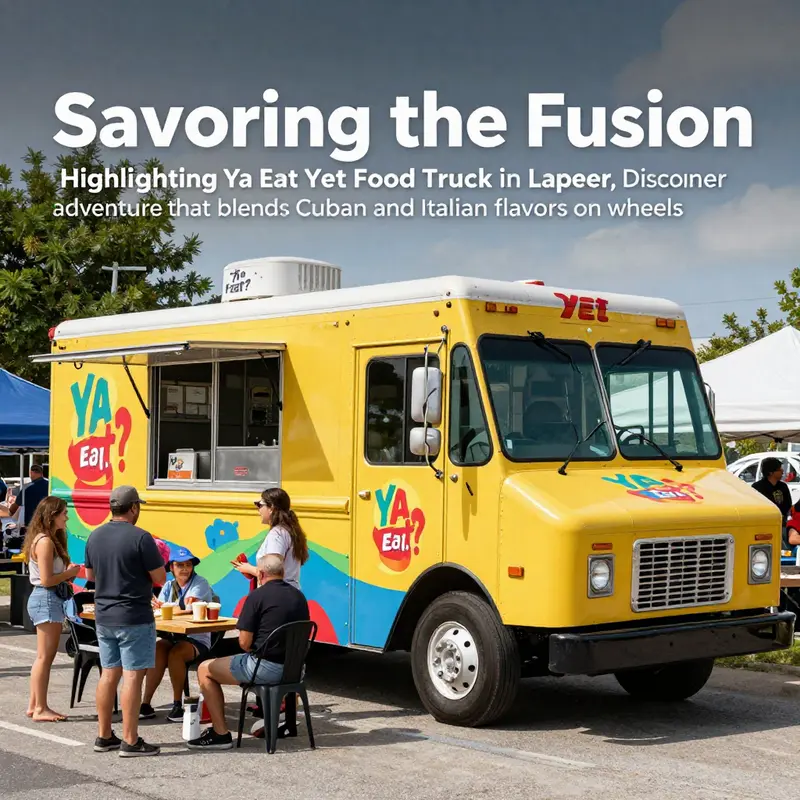 Ya Eat Yet? food truck in Lapeer, Michigan, with bright branding and customers enjoying their meals outside.