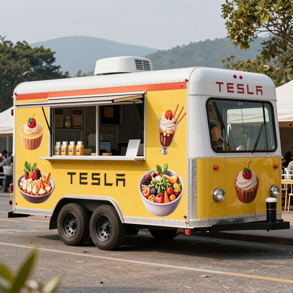 Tesla towing a food truck trailer