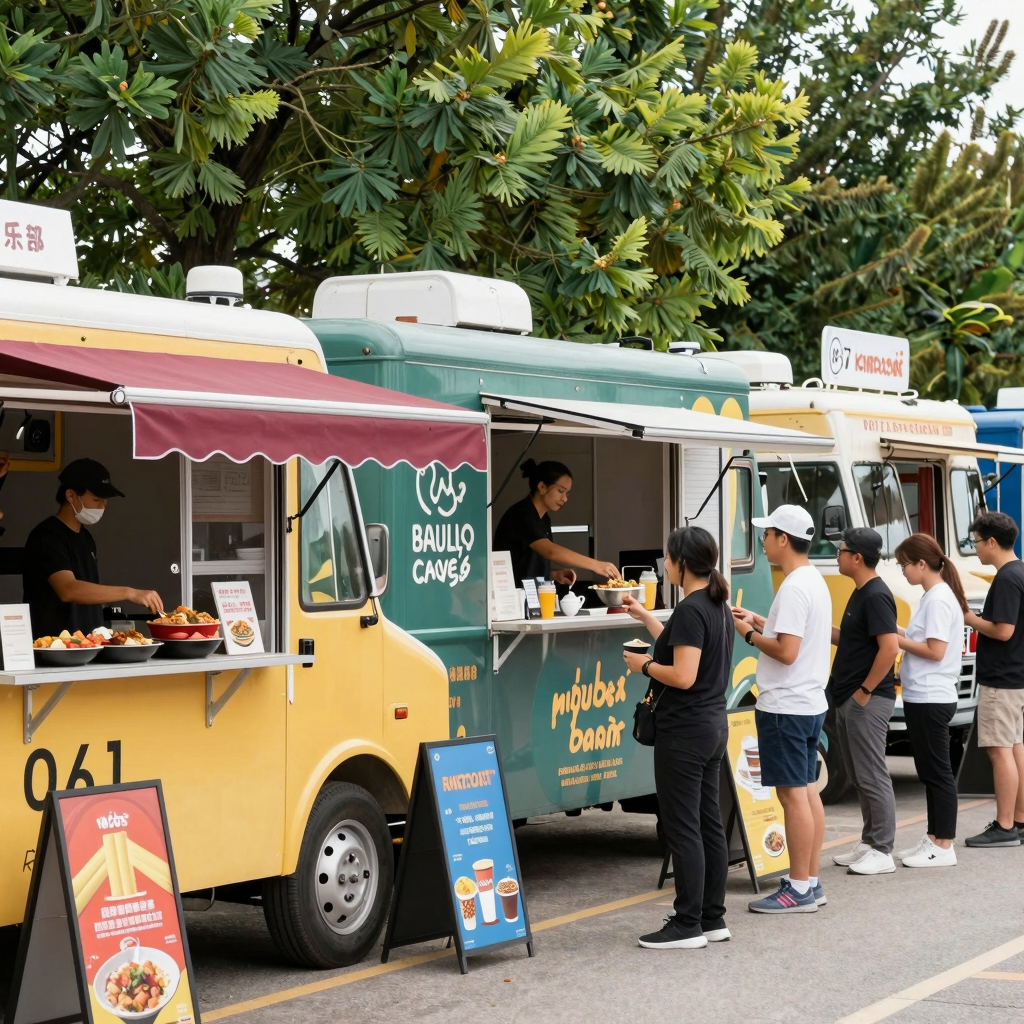 A vibrant lineup of popular food trucks
