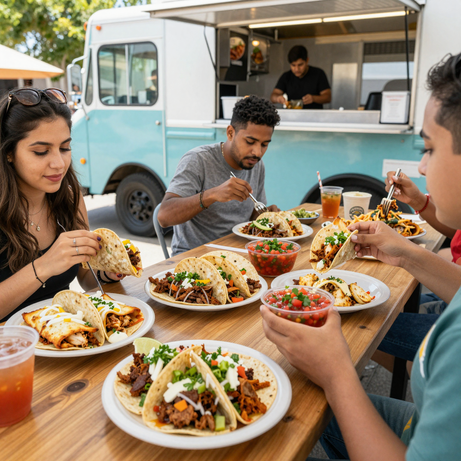 Delicious food truck menu showcasing carne asada tacos and chicken enchiladas
