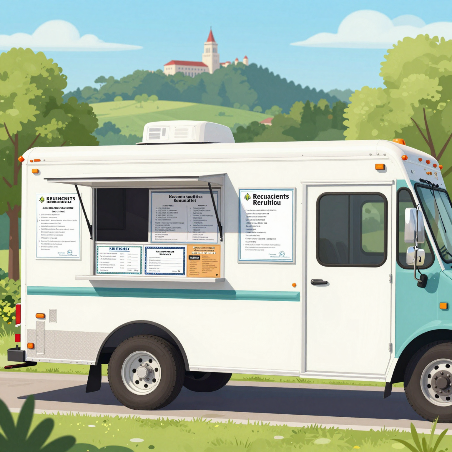 Illustration of a food truck with permits and licenses in Kentucky