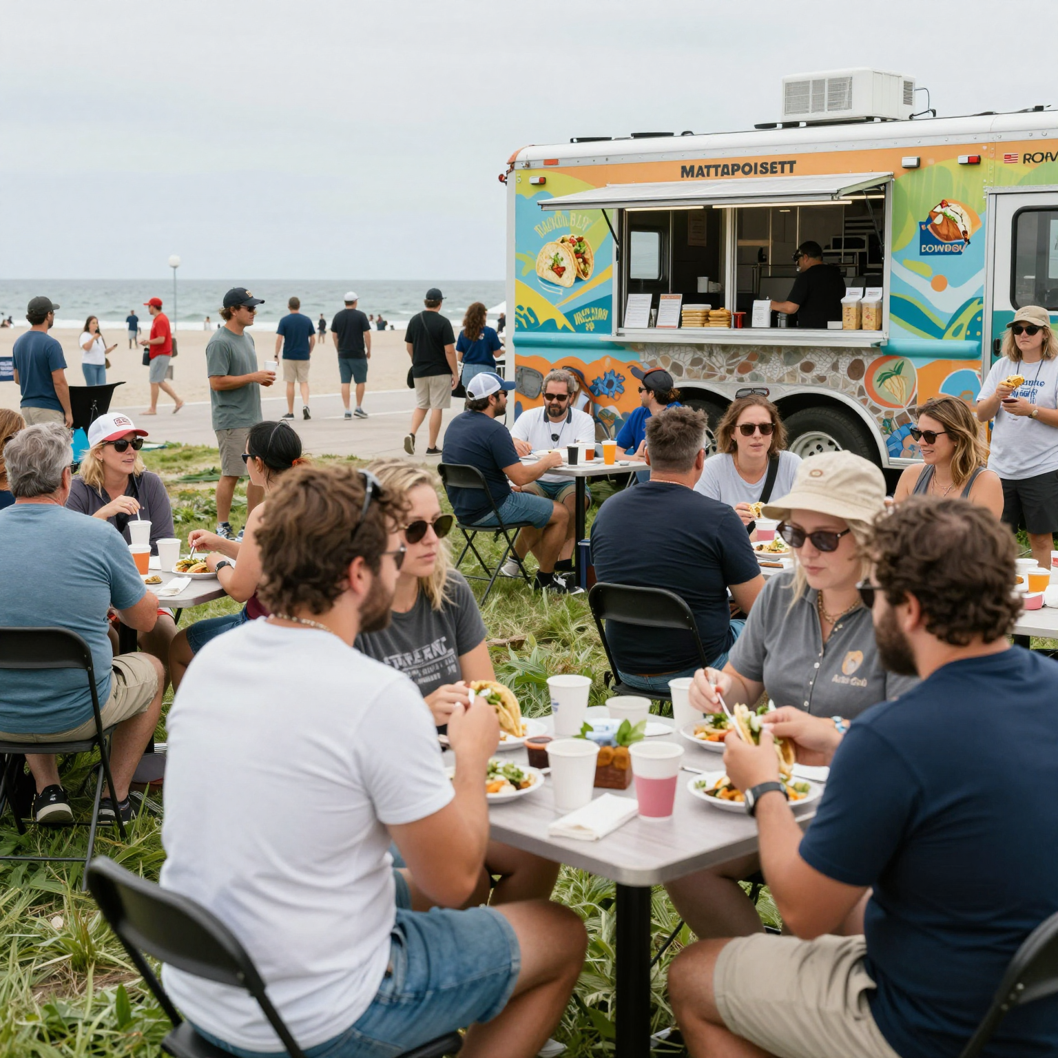 A vibrant taco food truck scene in Mattapoisett