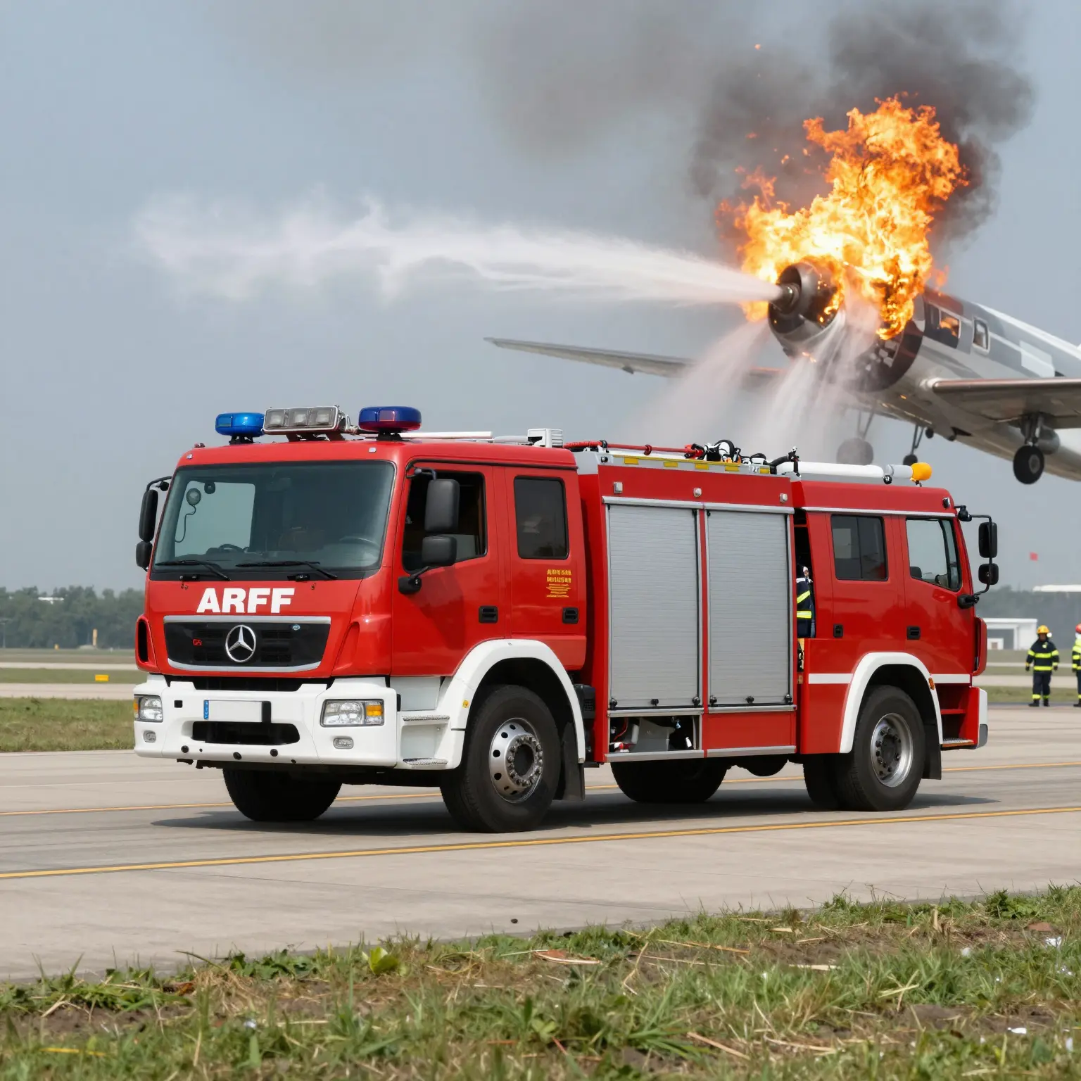 Modern ARFF fire truck in action