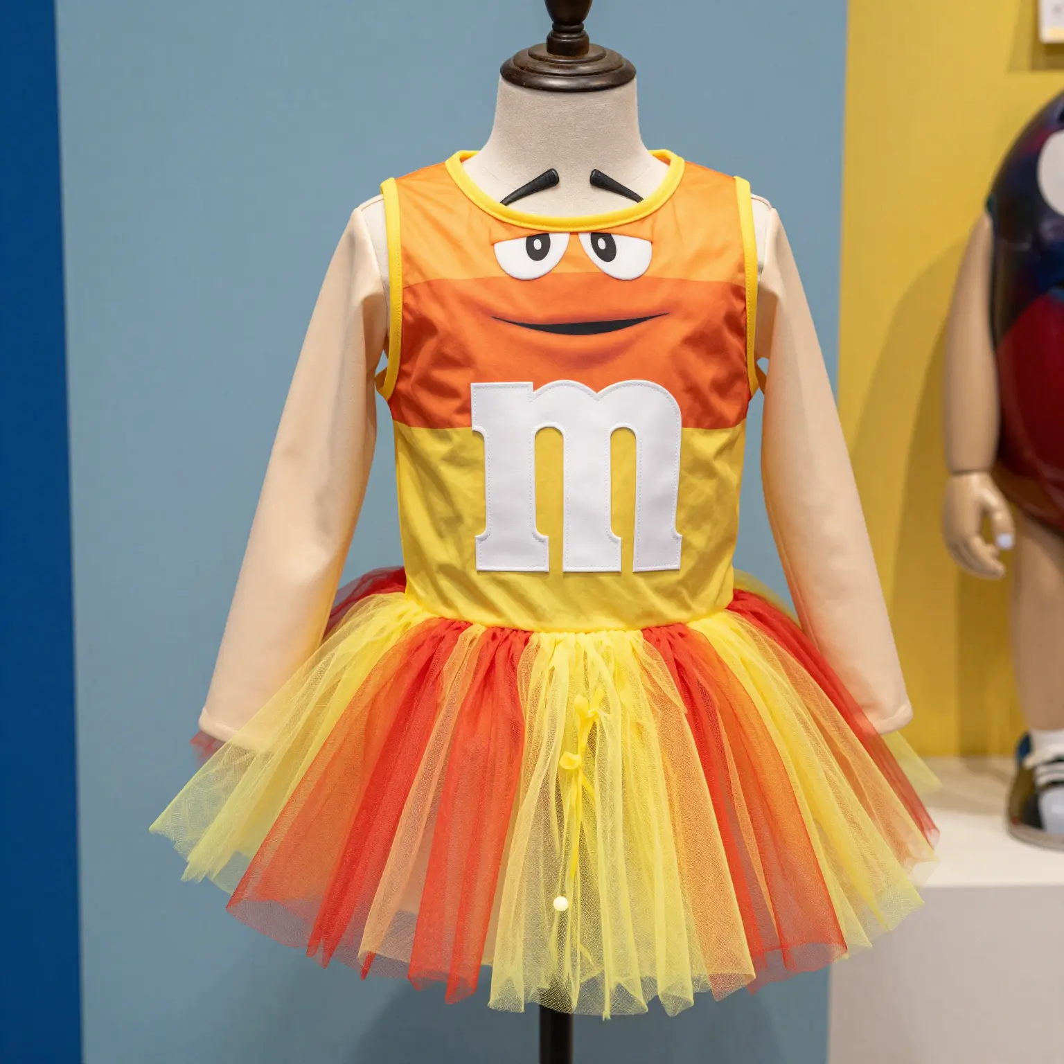 A colorful M&M costume with a tutu