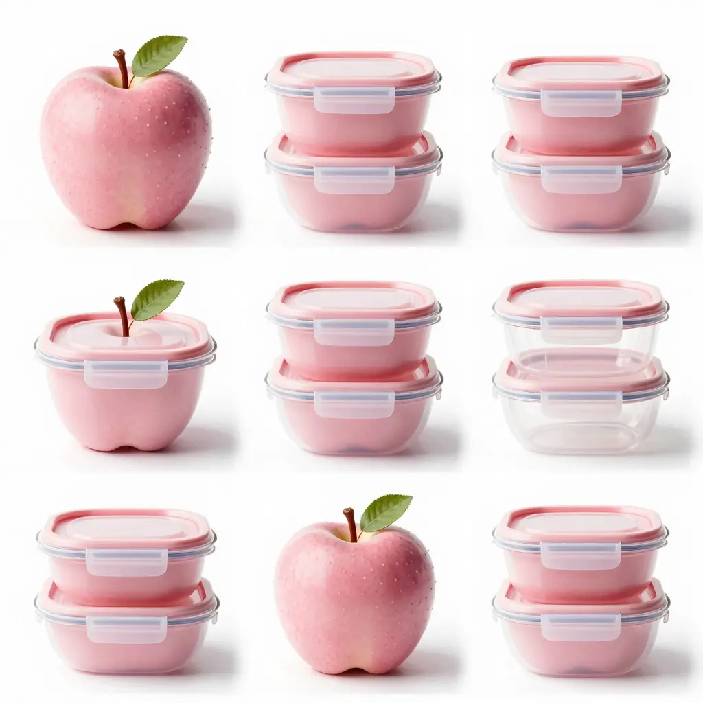 pink apple plastic food containers