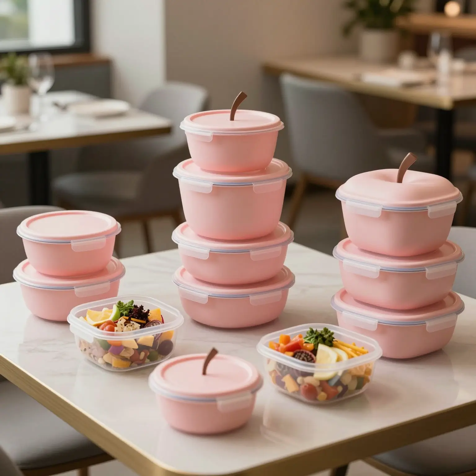 Pink Apple Plastic Food Containers