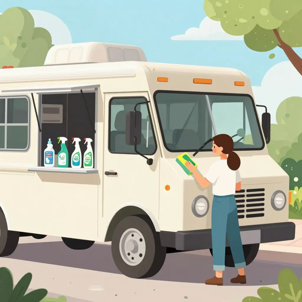 Illustration of a clean food truck with eco-friendly products