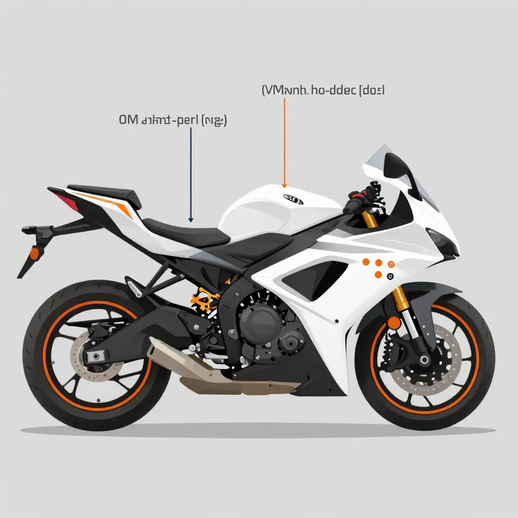 Instructional diagram showing where to find the VIN sticker and fairing mounting points on a sport motorcycle